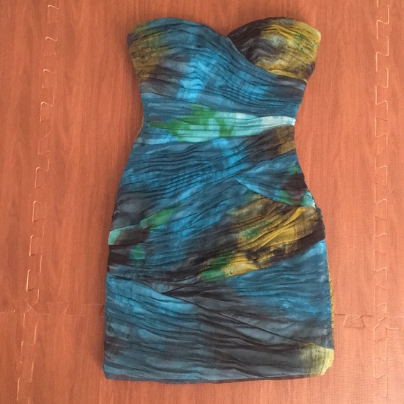 BCBGMAXAZRIA Winnie Aquamarine Watercolor Bodycon - Picture 3 of 6